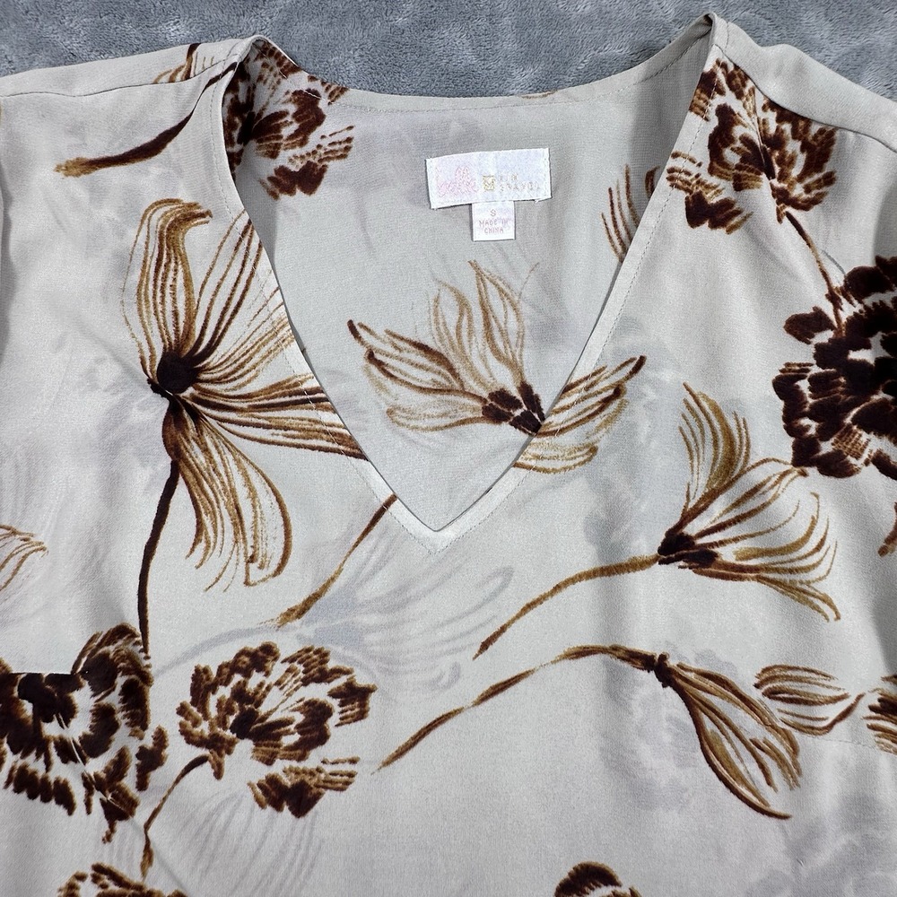Belle Kim Gravel Top Small Floral Bell Sleeve Blouse Lined Chiffon V-neck Boho - Picture 9 of 11